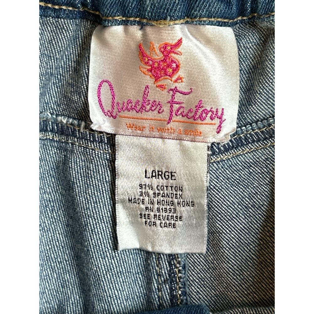 Quacker Factory Ladies Large Elastic Waist Jeans with Beaded Hearts on Leg - Picture 6 of 7